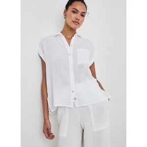 Rails Whitney White Organic Cotton Gauze
Short Sleeve Shirt Chic Casual Women XS